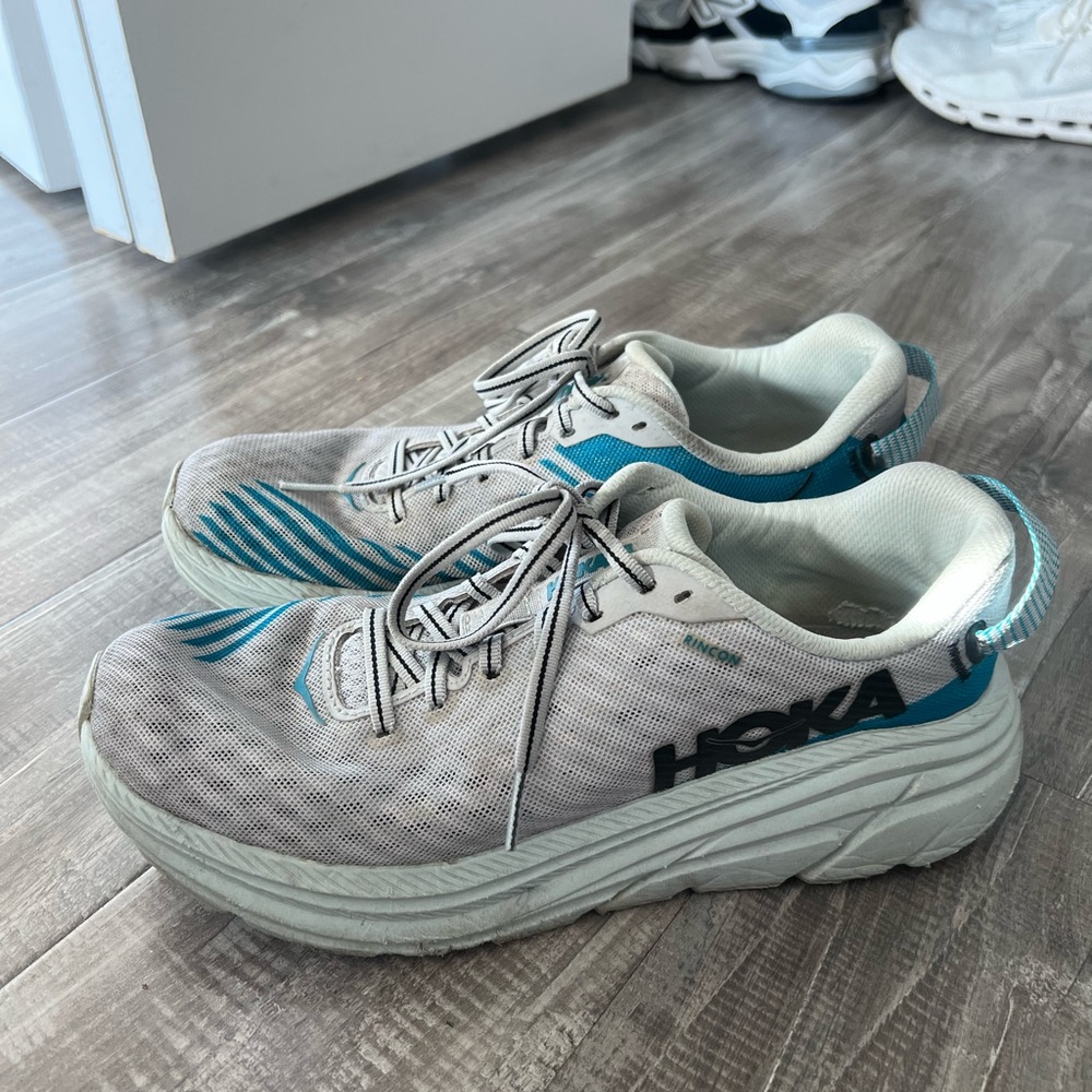 Hoka Gray and Blue Running Shoes